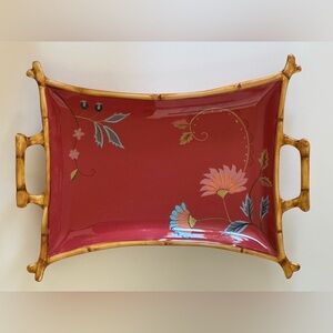 Tracy Porter Artesian Road Hand Painted “Bamboo” Trim Handle Fine China Tray